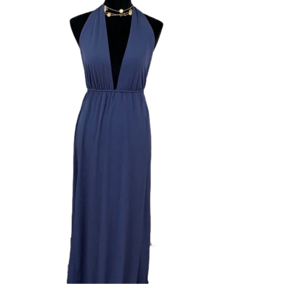Tobi open back deep plunge halter neck maxi dress